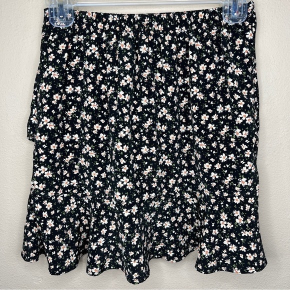 XS Originality Black Floral Ruffle Skirt Mini A Line Peasant Colorful - Picture 3 of 6
